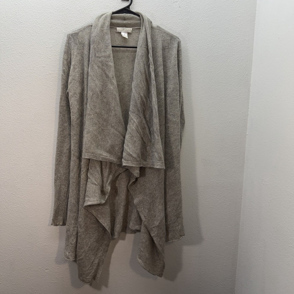 Kenar 100% 2-Ply Cashmere Cardigan Open Front Size M Waterfall Drape Gray Knit